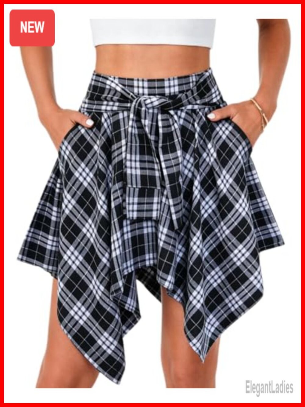 Plus Size Plaid Pleated Asymmetrical Mini Skater Skirt